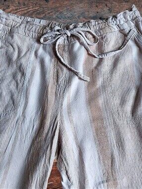 Striped Drawstring Pants in Light Taupe & Cream